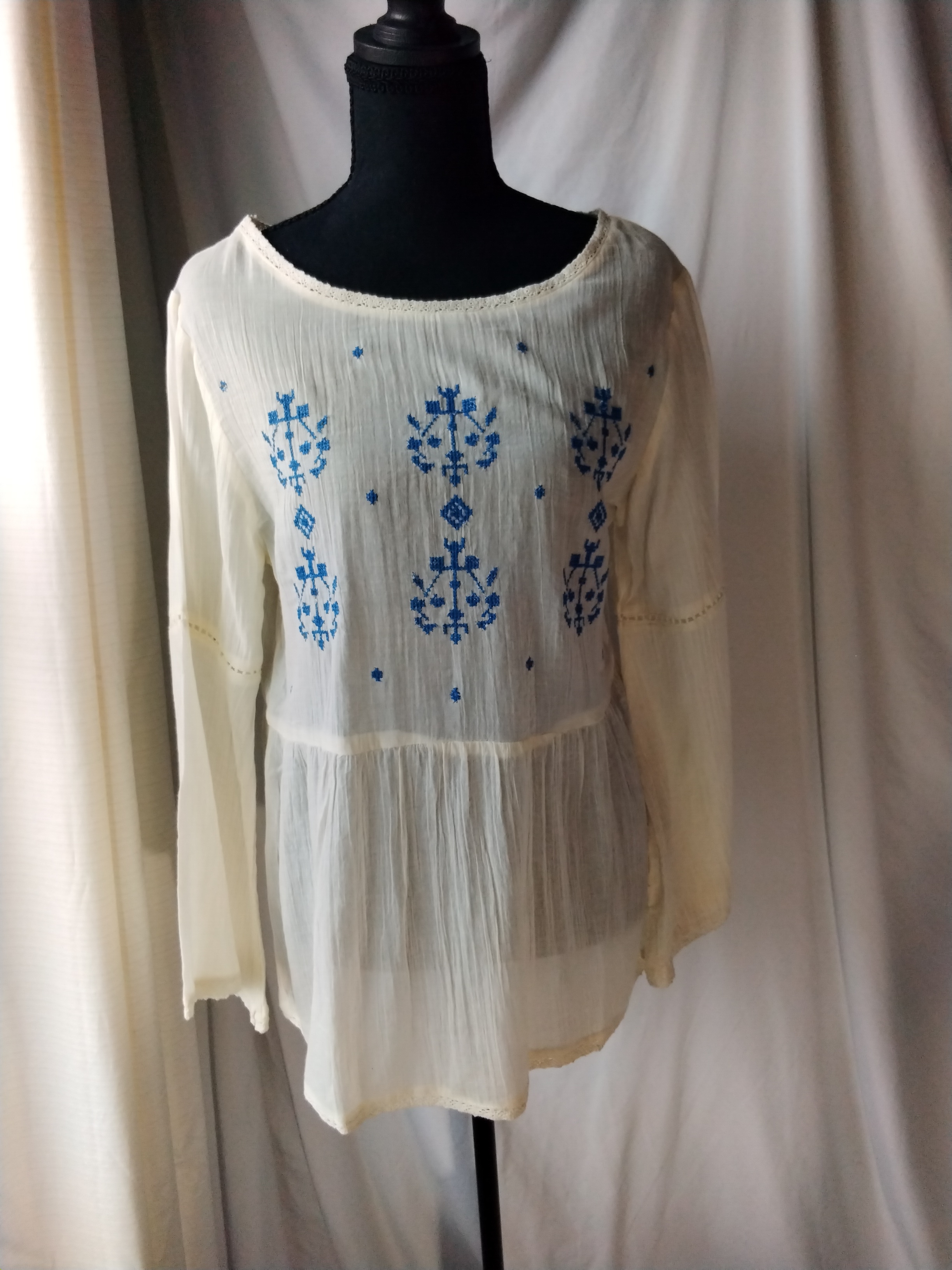 Fashion Magazine Cream Tunic With Blue Embroidery